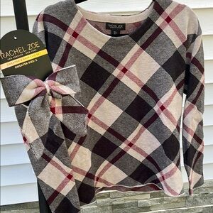 Rachel Zoe Black and Cream Plaid Crew Neck Sweater